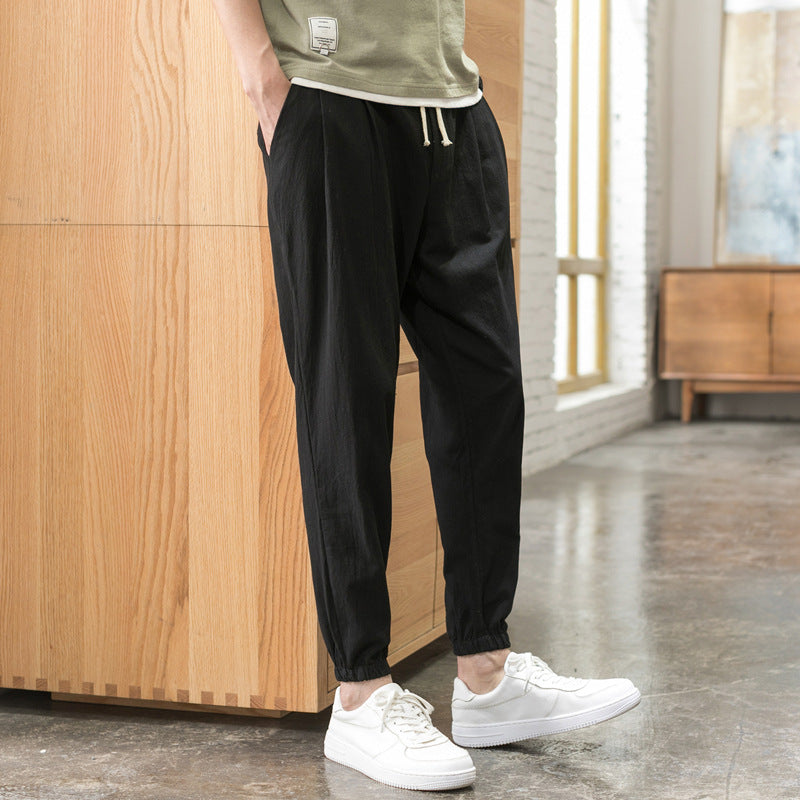 Herren Relaxed-Fit Leinenmix Jogginghose mit Bundfalten, Kordelzug und elastischen Beinabschlüssen Drune