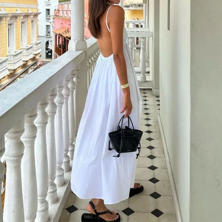 Damen Maxikleid mit tiefem Rücken und schwingendem Saum Drune