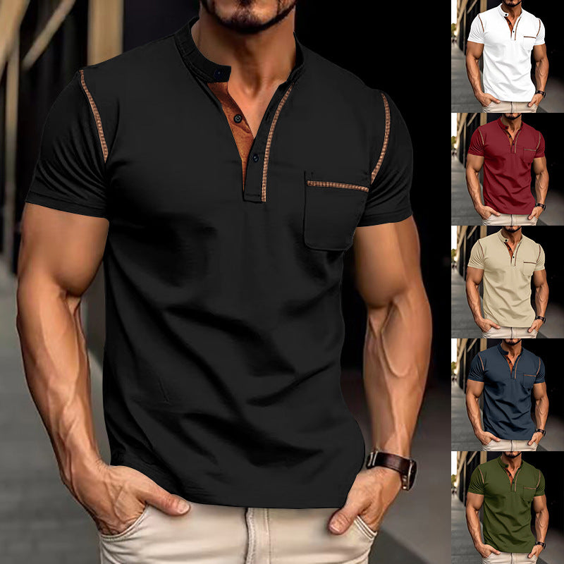 Herren Kurzarm-Henley-Shirt mit modischen Akzenten Drune