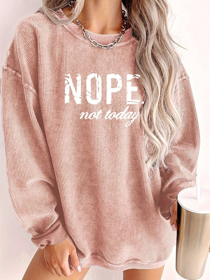 Damen lässiger Sweatshirt mit strukturiertem Stoff und auffälligem Spruch Drune