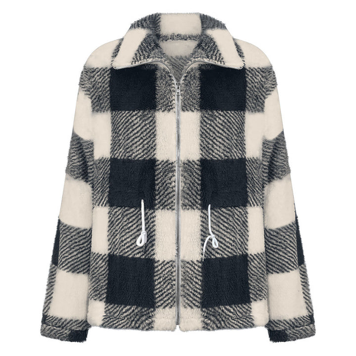 Damen kuschelige Oversize-Jacke mit kariertem Muster Drune