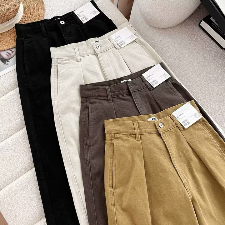 Damen weite Chino-Hose mit hohem Bund und praktischen Taschen Drune