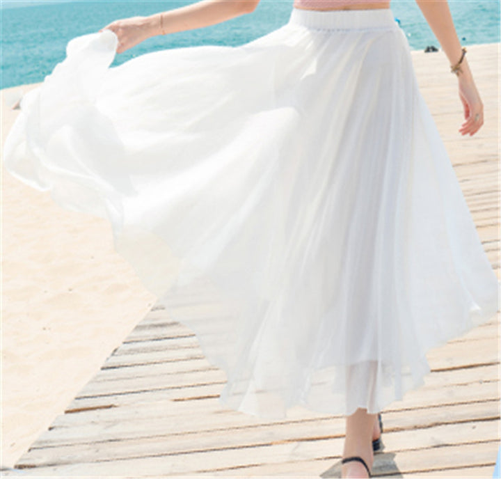 Damen nan fließender Maxirock aus Chiffon mit elastischem Bund und mehrlagigem Volant Drune