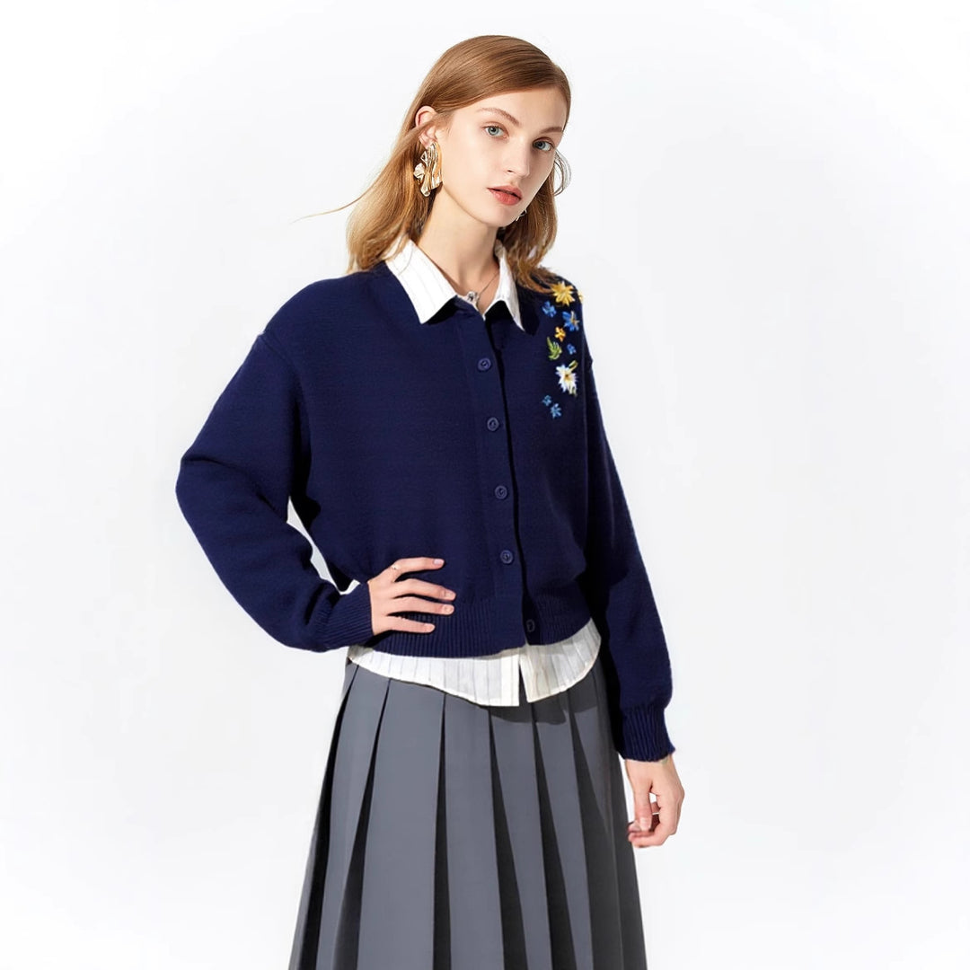 Damen lässiger Pullover mit floralem Stickdesign und weitem Schnitt Drune