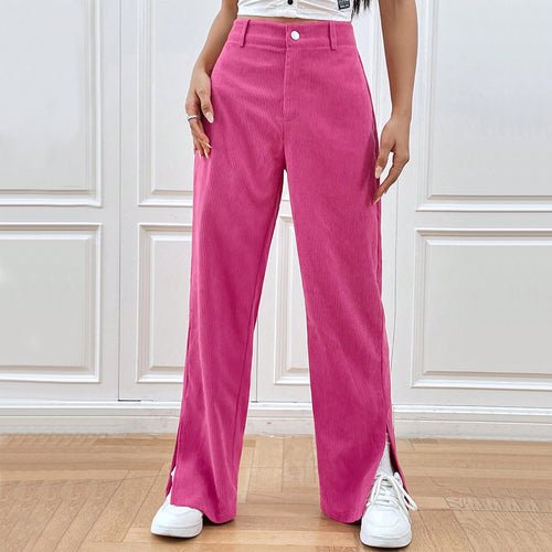 Damen Weit geschnittene Cordhose mit seitlichen Schlitzen Drune