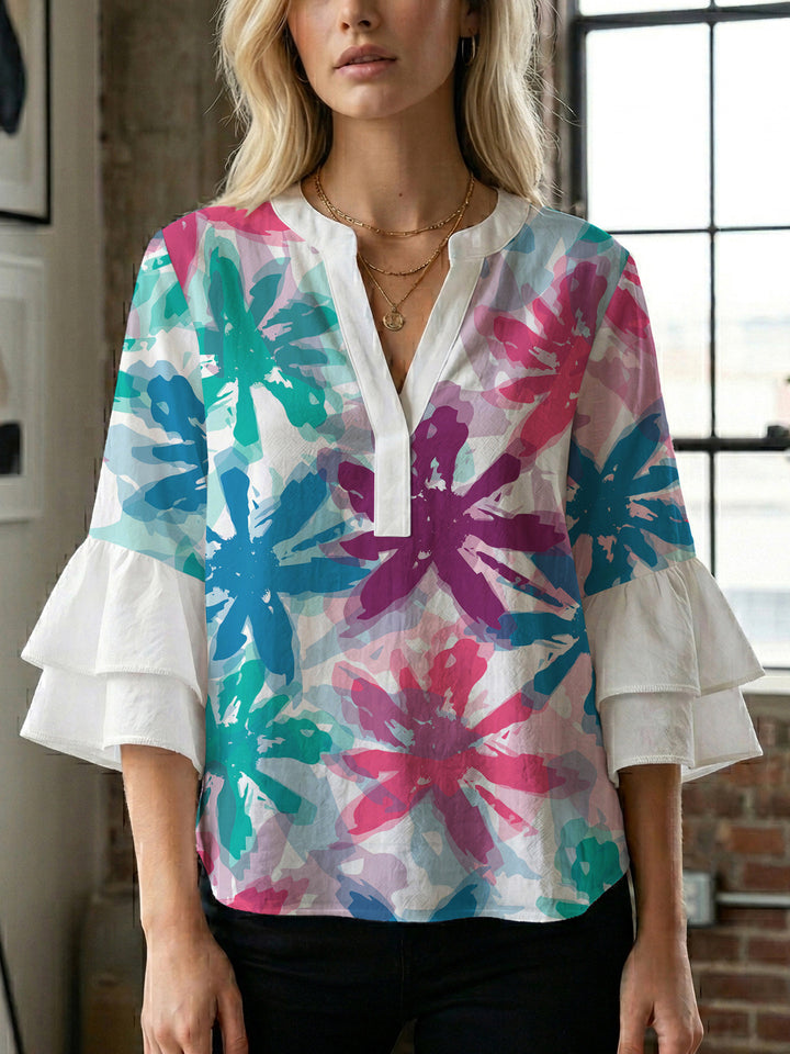 Damen Bluse mit voluminösen Ärmeln und floralem Design Drune