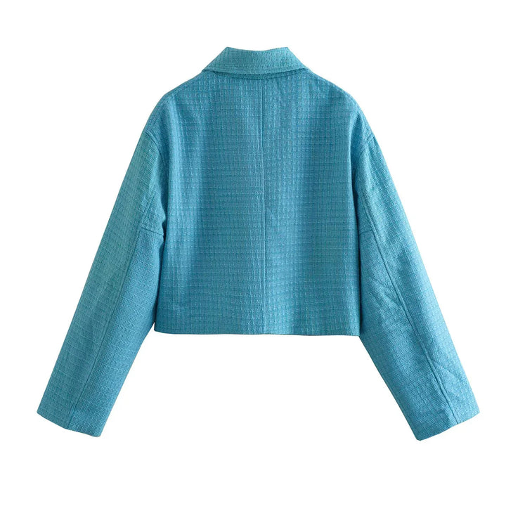 Damen nan cropped kastige Tweedjacke mit Hemdkragen, verdecktem Reißverschluss und Paspeltaschen Drune