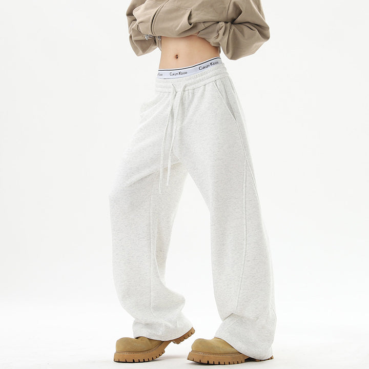 Damen Weite Loungehose mit hoher Taille aus Fleece, Tunnelzug und Seitentaschen Drune