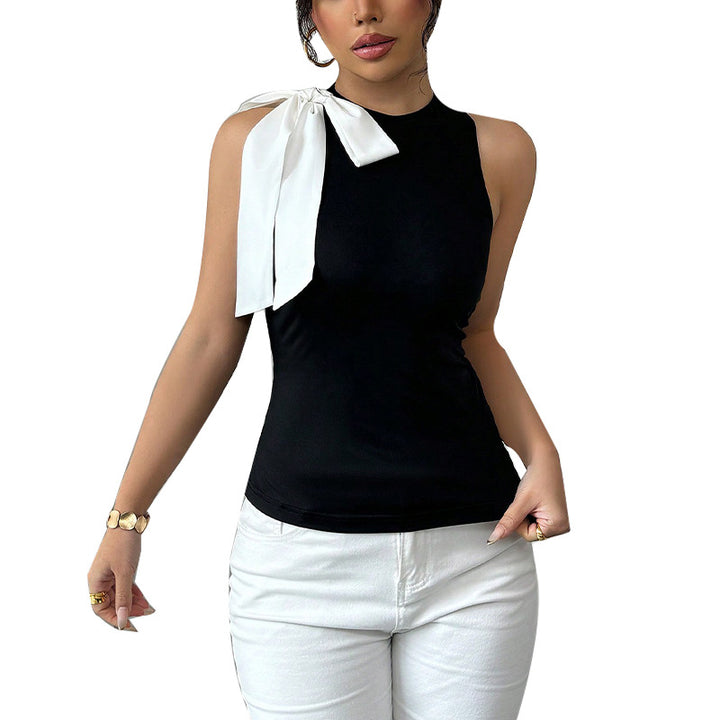Damen ärmelloses Top mit eleganter Schleifenapplikation Drune