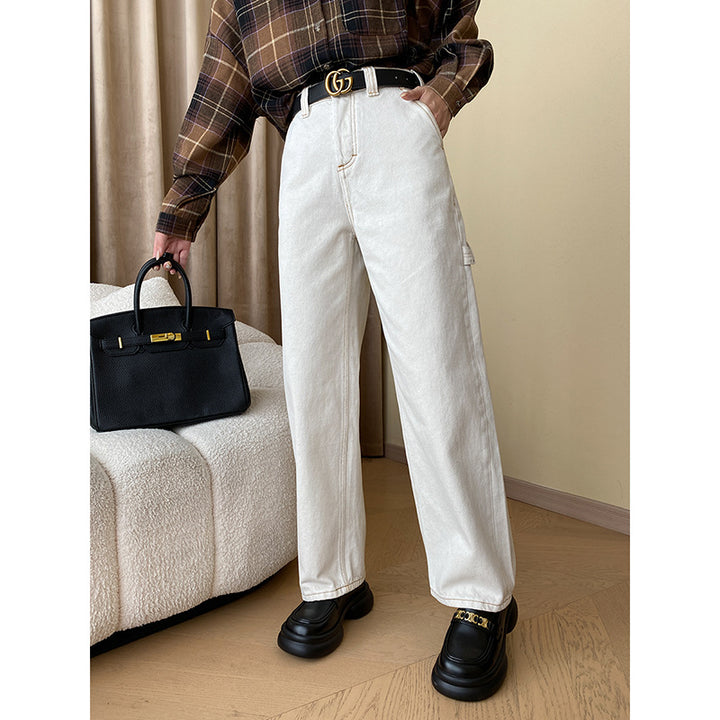 Damen hochtaillierte Chino-Hose mit geradem Schnitt und modernem Design Drune
