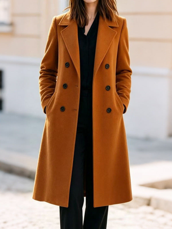 Damen Klassischer Doppelreihiger Wollmix-Mantel mit konturierter Taille Drune