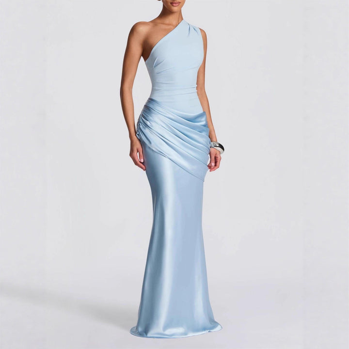 Damen Elegantes One-Shoulder Maxikleid mit raffinierten Drapierungsdetails Drune