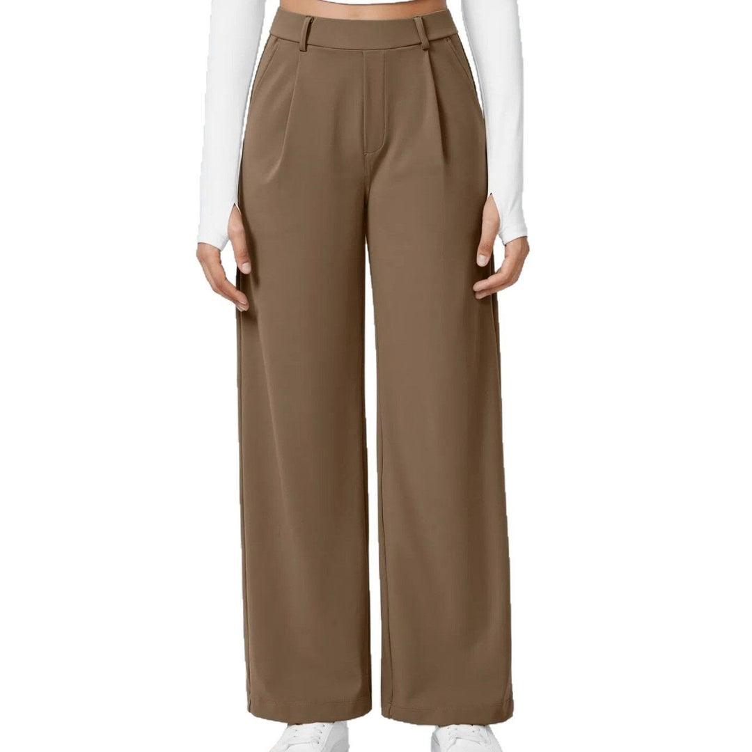 Damen Weite High‑Waist Palazzo‑Hose mit Bundfalten und Eingrifftaschen Drune