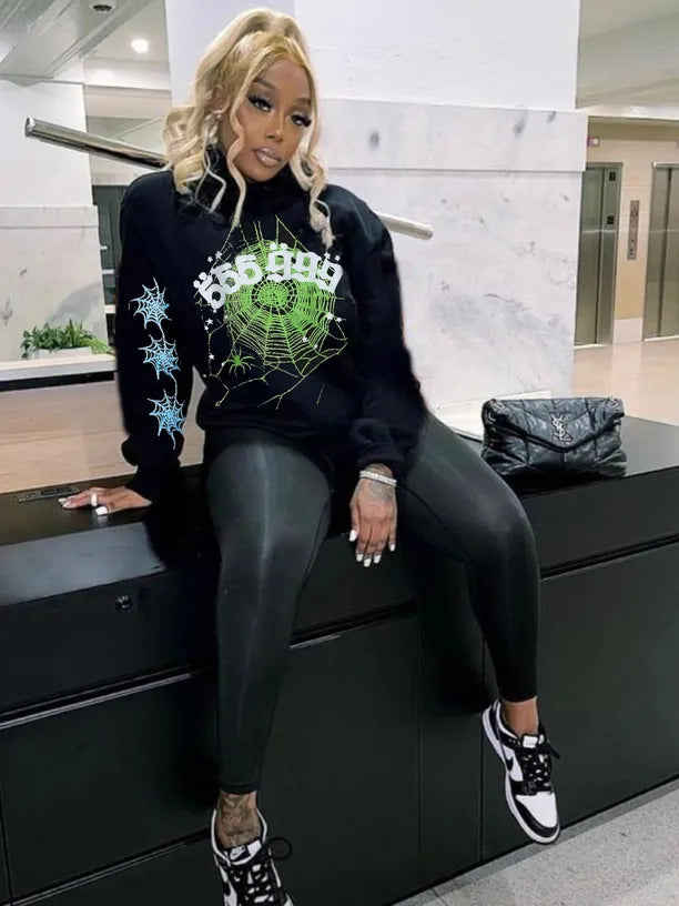 Damen Hoodie mit kreativem Spinnennetzdesign Drune