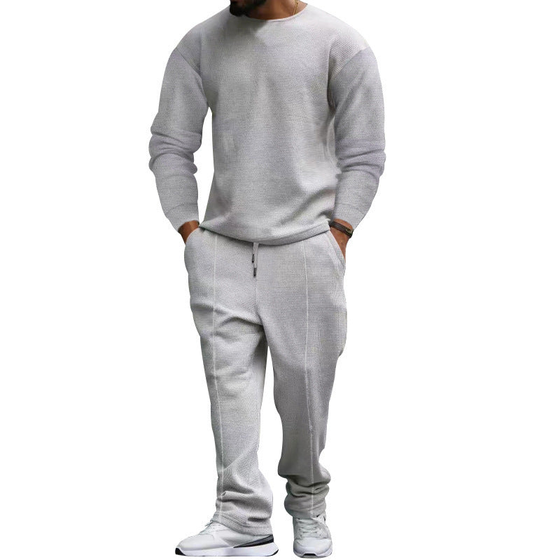 Herren nan strukturiertes Lounge-Set mit Rundhals-Pullover und schmal zulaufender Naht-Jogginghose Drune