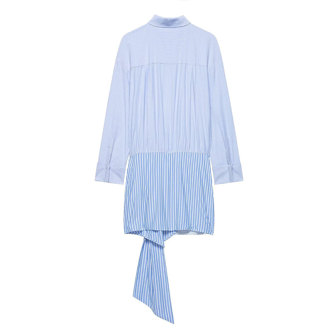 Damen Langarm-Bluse mit asymmetrischem Knoten-Design und feinen Streifen Drune