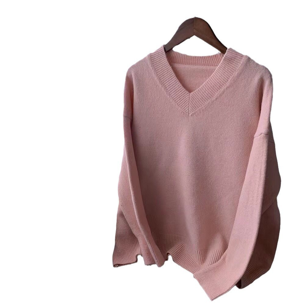 Damen Grob gestrickter V-Ausschnitt Pullover mit lässigem Schnitt und oversized Ärmeln Drune