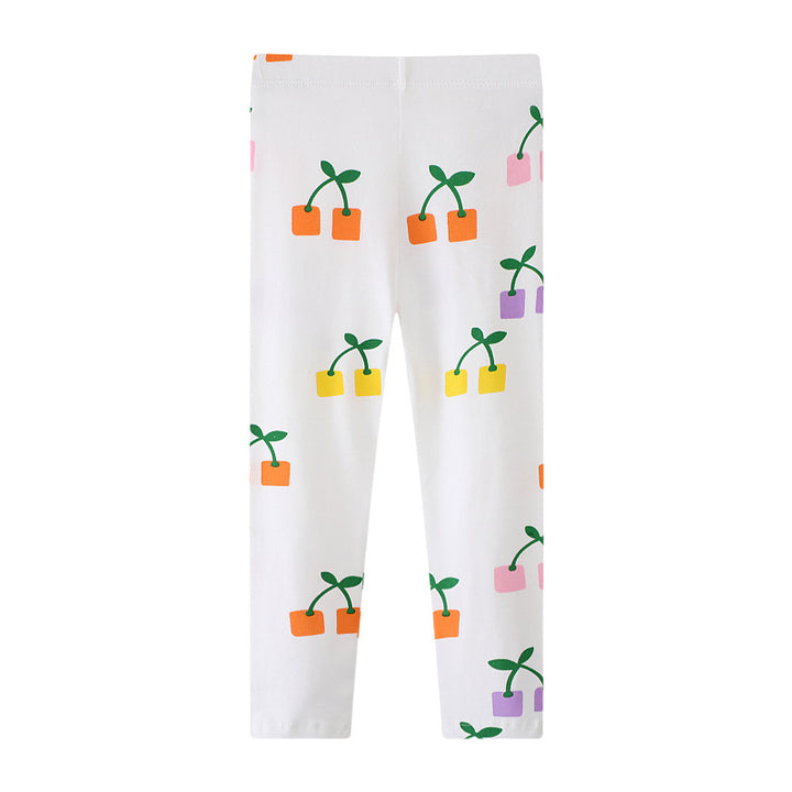Mädchen Leggings mit fröhlichem Blüten- und Pflanzenmuster Drune