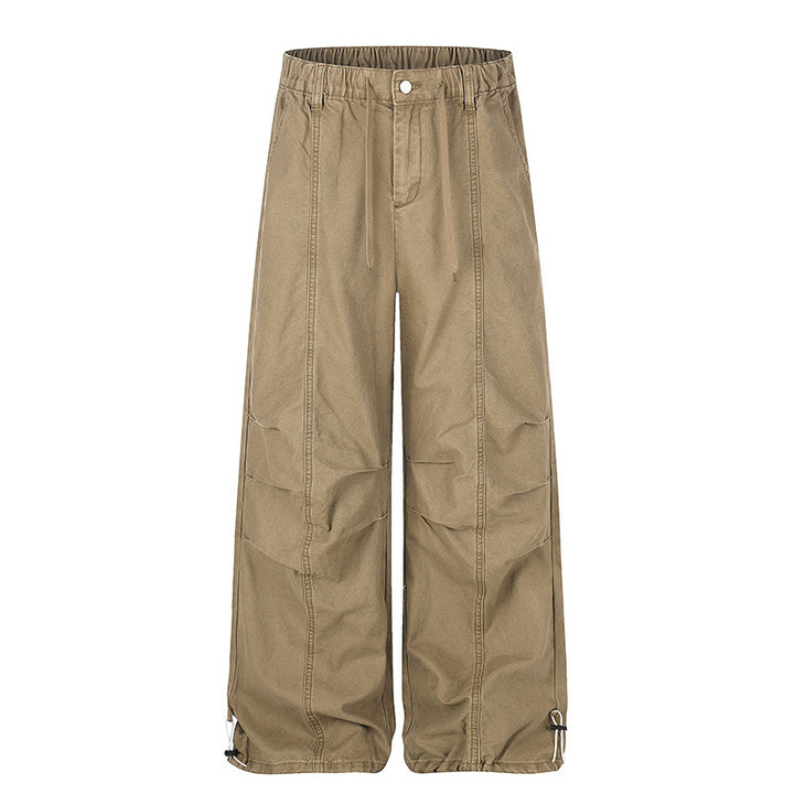 Damen Weite Canvas-Cargo-Palazzo-Hose mit elastischem Komfortbund und verstellbarem Saum Drune