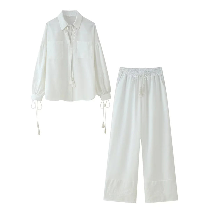 Damen nan leichte Culotte-Hose mit hohem Elastikbund, verstellbarem Kordelzug, Eingrifftaschen und besticktem Saum Drune