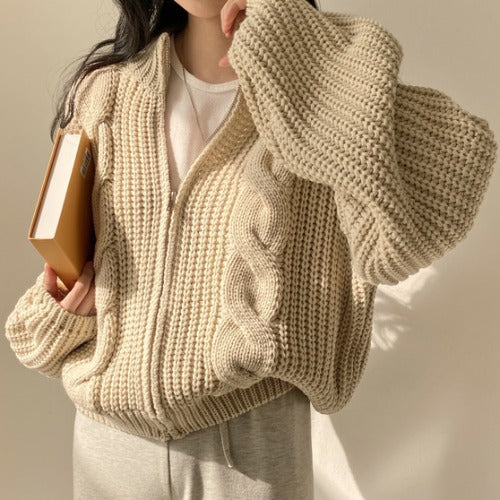 Damen gemütliche Strickjacke mit voluminösen Ärmeln und modernem Design Drune