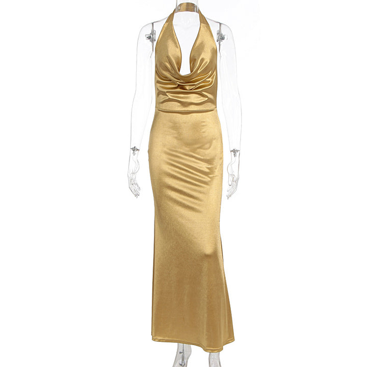 Damen Elegantes Maxikleid mit tiefem V-Ausschnitt und fließendem Fall Drune