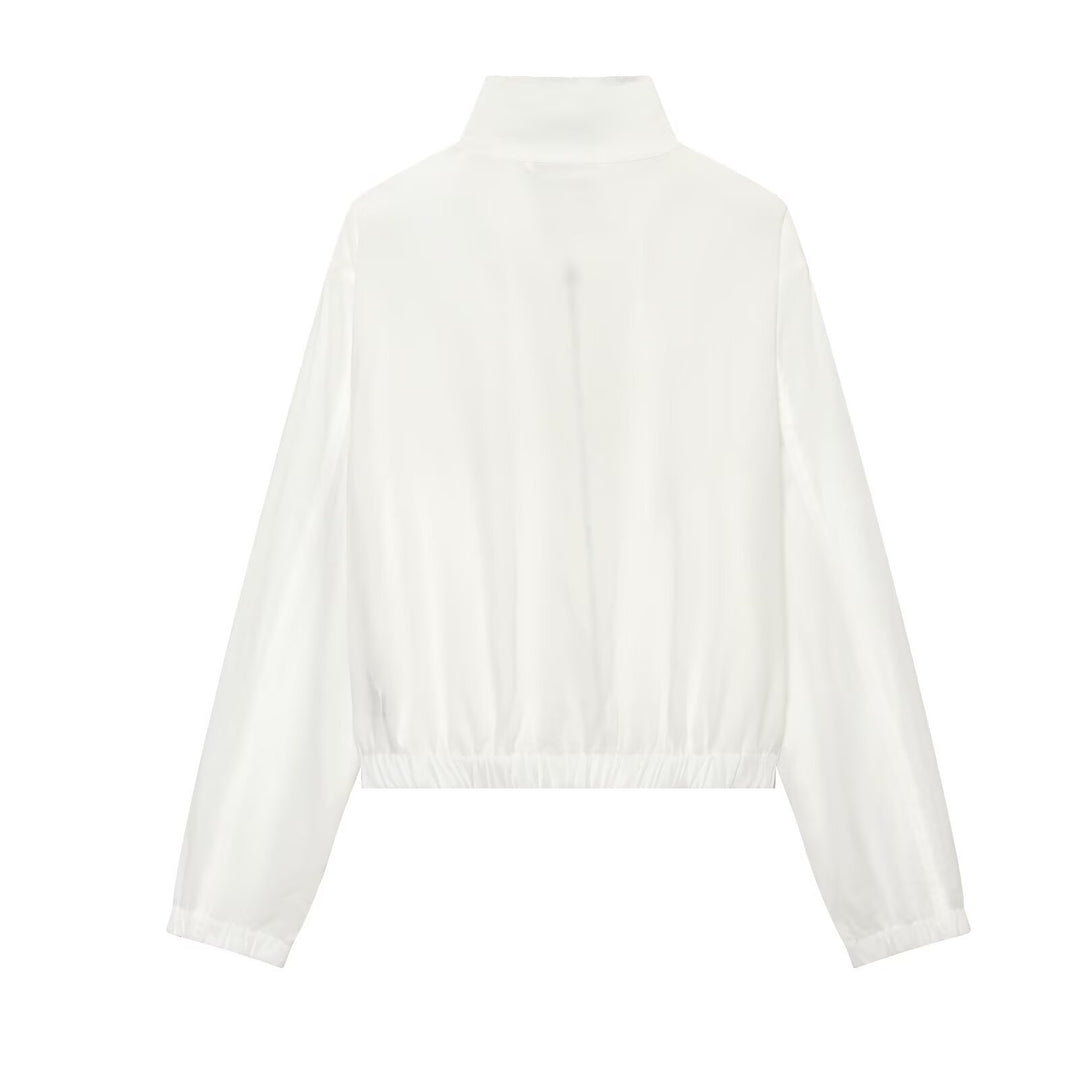 Damen Kurzerblouson im minimalistischen Clean‑Look mit hohem Stehkragen und elastischem Bund Drune