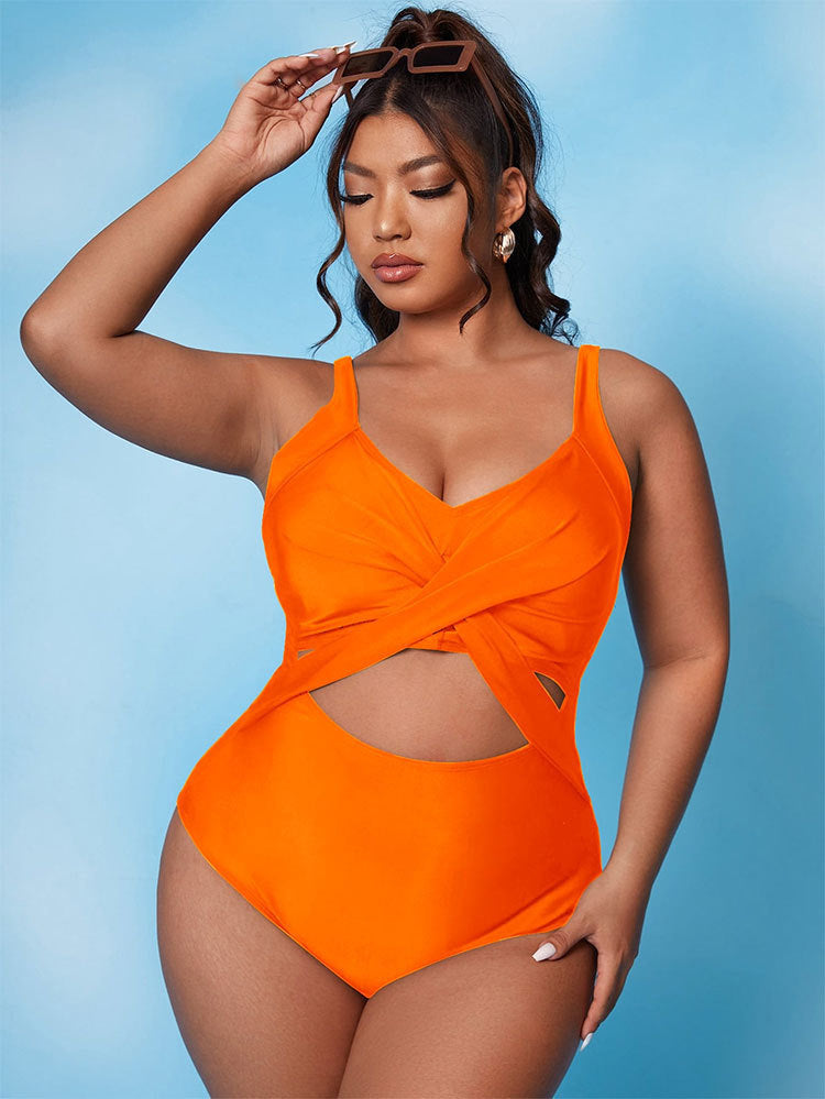 Damen Einteiliger Badeanzug mit stylischem Wickelschnitt und trendigen Cut-Out Drune
