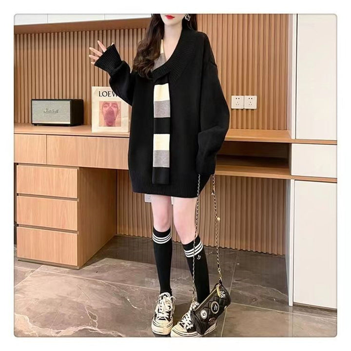 Damen lässiger Pullover mit strukturiertem V-Ausschnitt und oversized Schnitt Drune