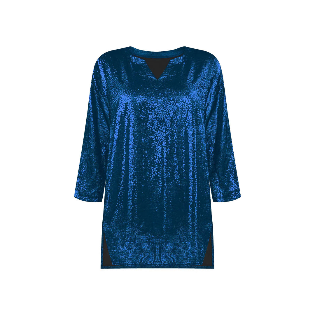 Damen Glänzendes Oversize-Tunika-Shirt mit V‑Ausschnitt und Seitenschlitzen Drune