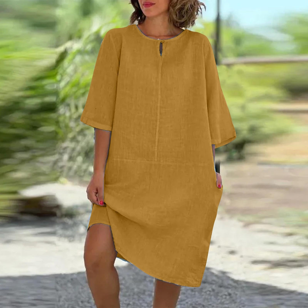 Damen luftig geschnittenes Kleid mit praktischen Taschen und elegantem Ausschnitt Drune