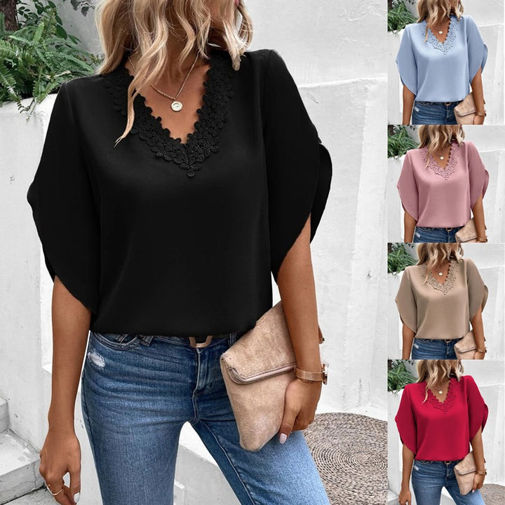 Damen Bluse mit floralen Spitzenapplikationen und eleganten Cut-Out-Ärmeln Drune