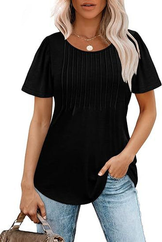 Damen Sommer T-Shirt mit Falten-Design Drune