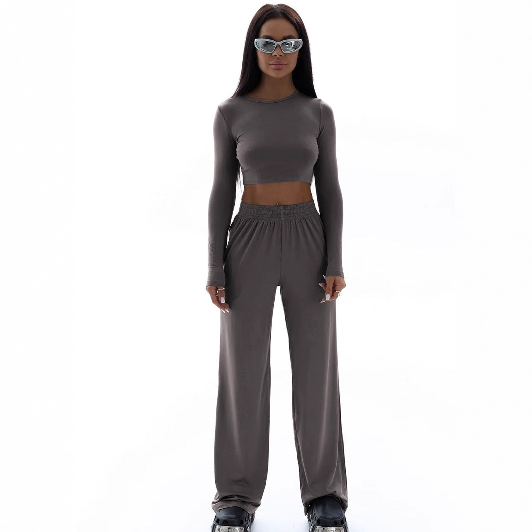 Damen Elegantes Zweiteiliges Set mit cropped Oberteil und weiten Hosen Drune