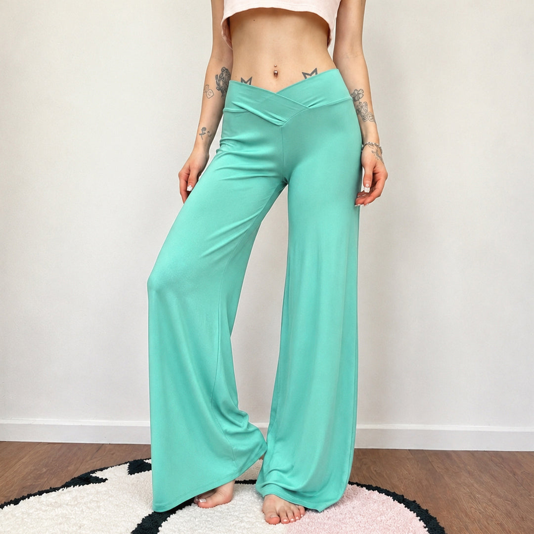 Damen nan weite Palazzo-Hose mit V-förmiger Bundnaht und elastischem Stretch-Jersey Drune