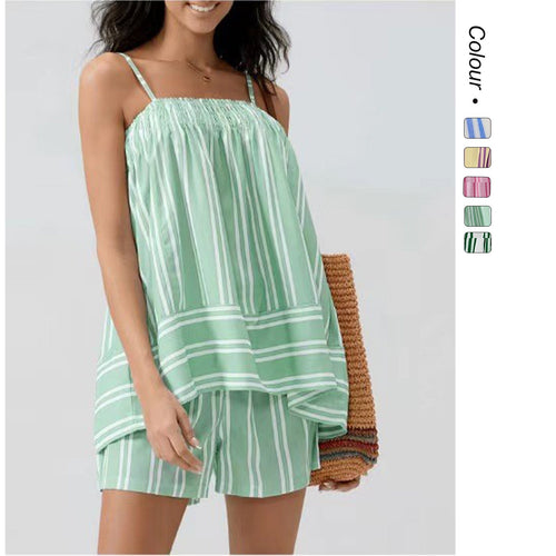 Damen Lässiges Schlafanzug-Set mit verstellbaren Trägern und asymmetrischem Saum Drune