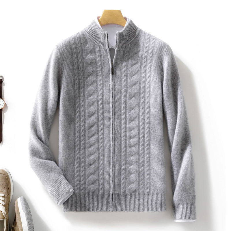 Herren Zipper‑Strickjacke mit Zopfmuster und Stehkragen Drune