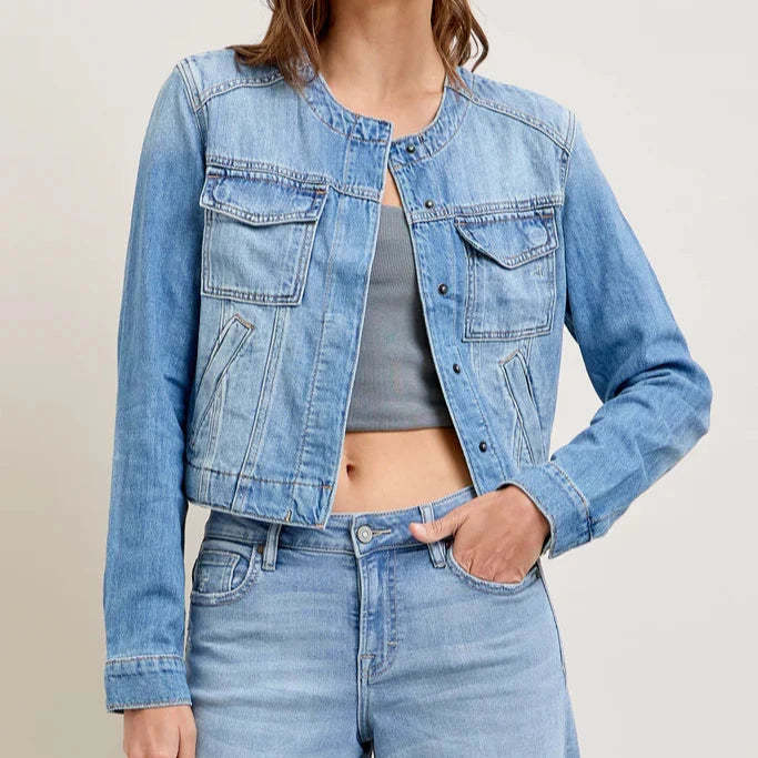 Damen Denim-Jeansjacke mit lässiger Passform und modernen Details Drune