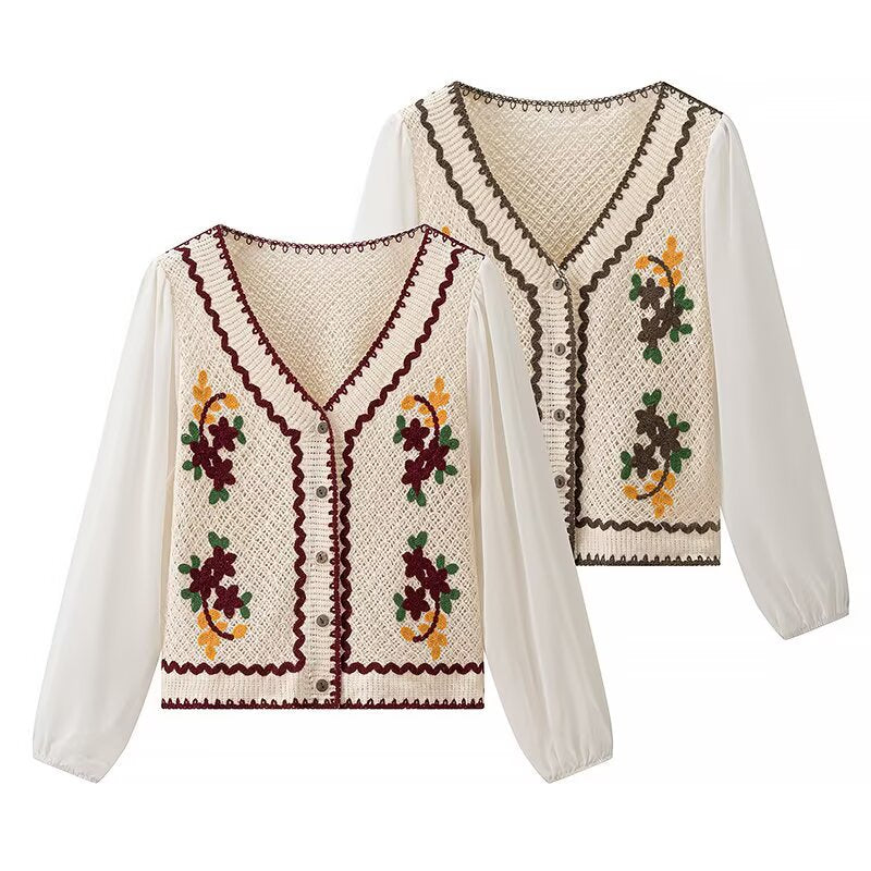 Damen elegante gestickte Bluse mit Luftschutzärmeln Drune