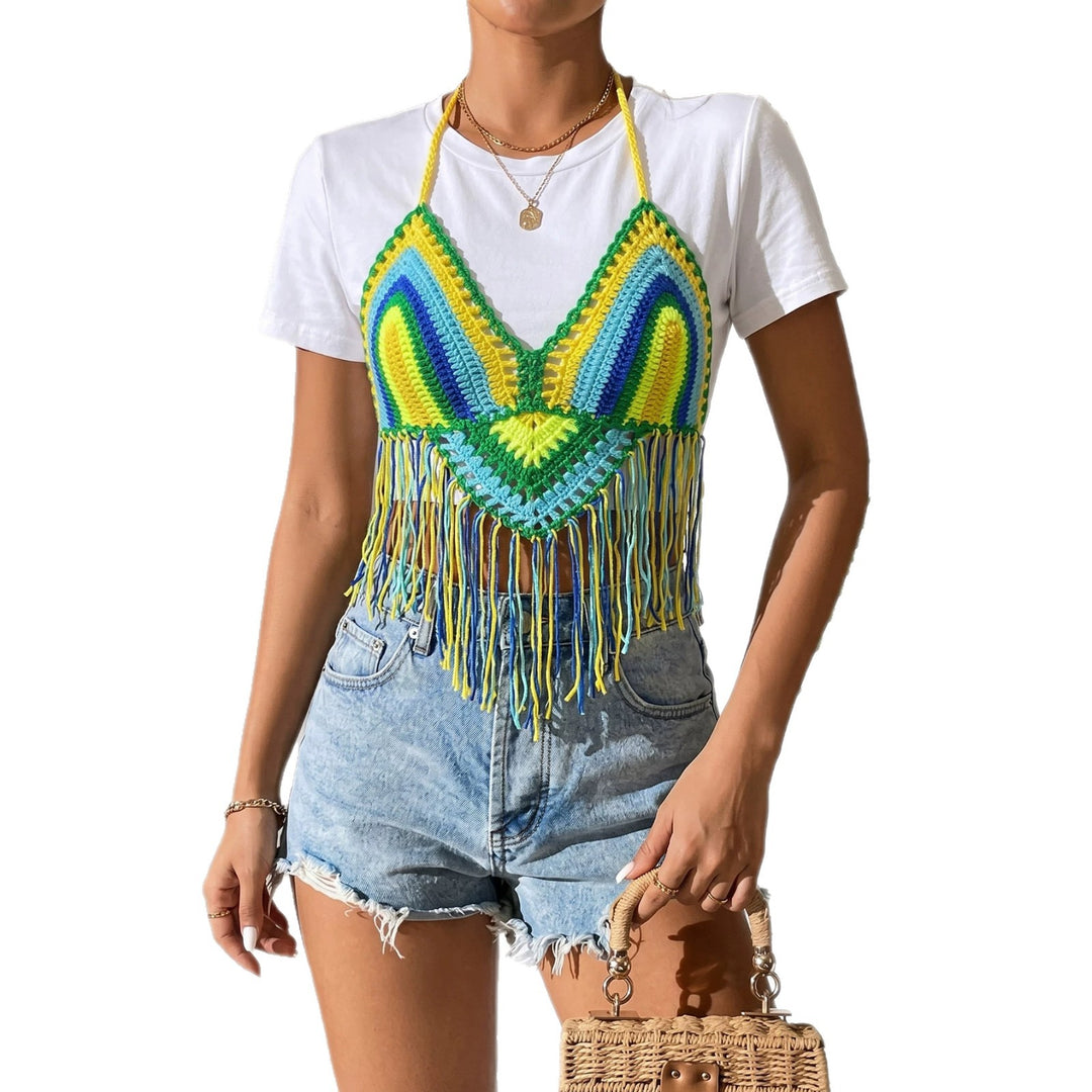 Damen gehäkeltes Crop-Top mit Fransen Drune
