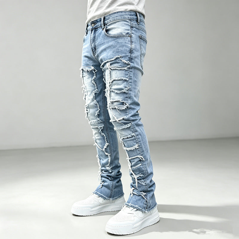 Herren Modische Ripped Jeans mit kreativen Destroyed-Details Drune
