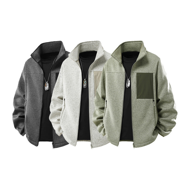 Herren Struktur-Fleece-Zipjacke mit hohem Stehkragen und Nylon-Brusttasche Drune