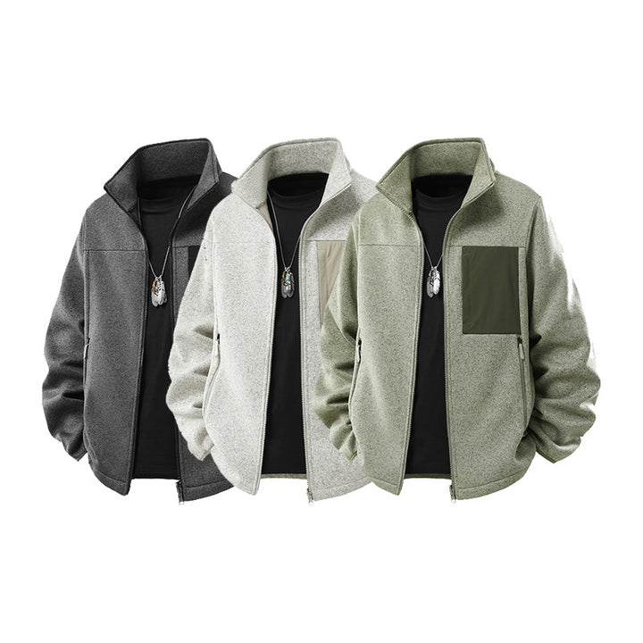 Herren Struktur-Fleece-Zipjacke mit hohem Stehkragen und Nylon-Brusttasche Drune