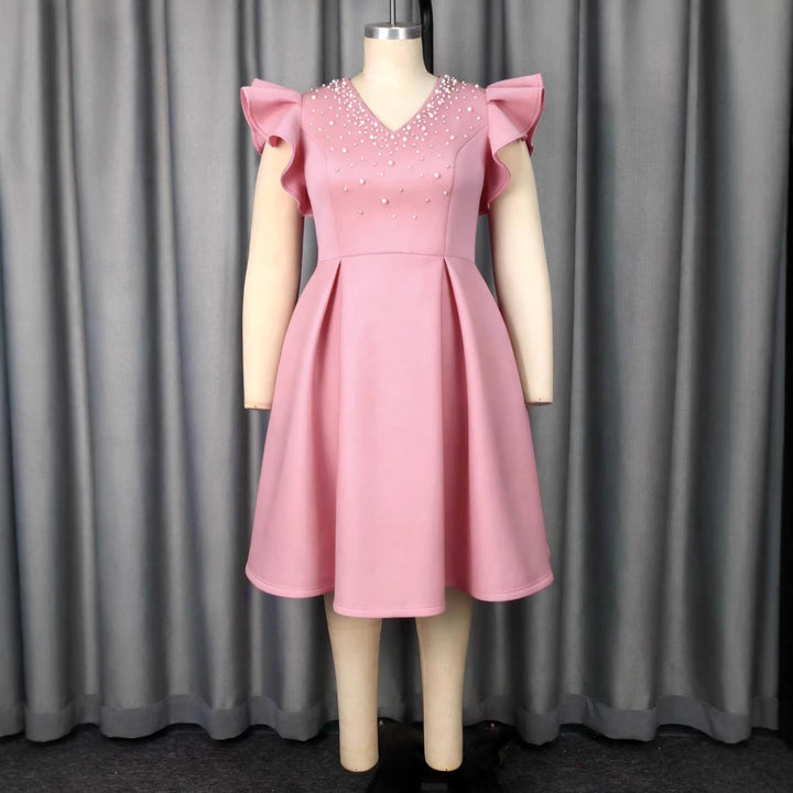 Damen A-Linien Kleid mit glitzernden Perlen und voluminösen Ärmeln Drune