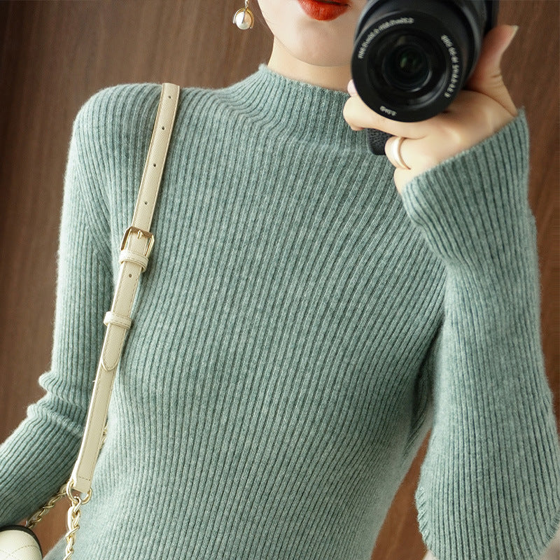 Damen Körperbetonter Rippenstrick-Rollkragenpullover mit Stretch-Effekt Drune