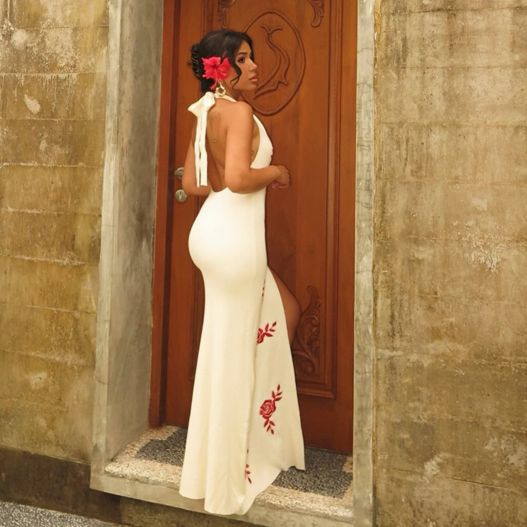 Damen Elegantes Maxikleid mit floralem Print und transparentem Schlitz Drune