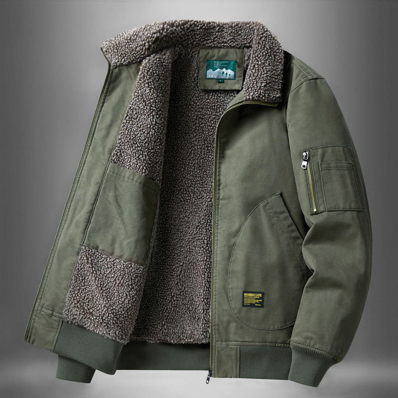 Men's  sherpa-lined canvas flight jacket with ribbed trims and interior stash pockets Drune