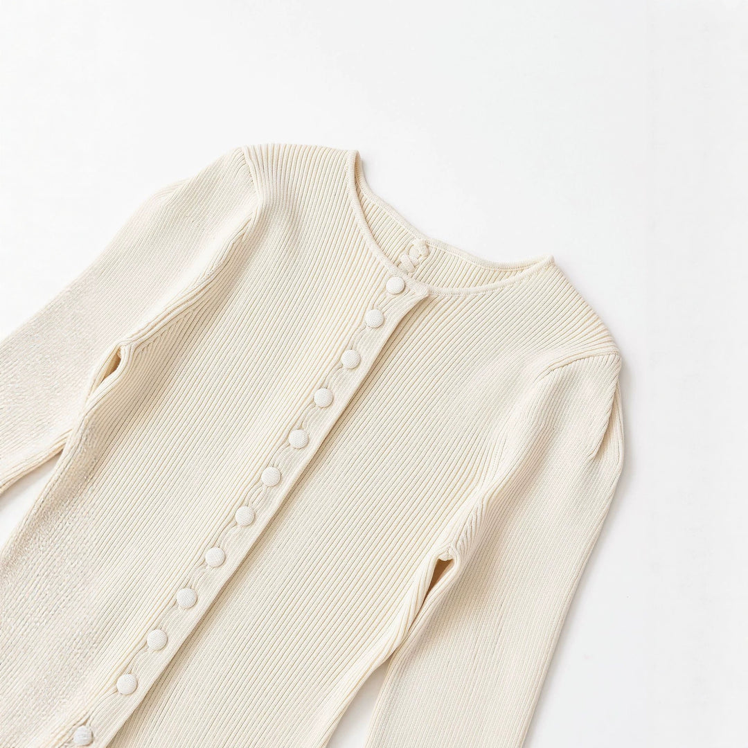 Damen Feinstrick-Cardigan mit durchgehender Knopfleiste, taillierter Rippenstruktur und geschwungenem Saum Drune