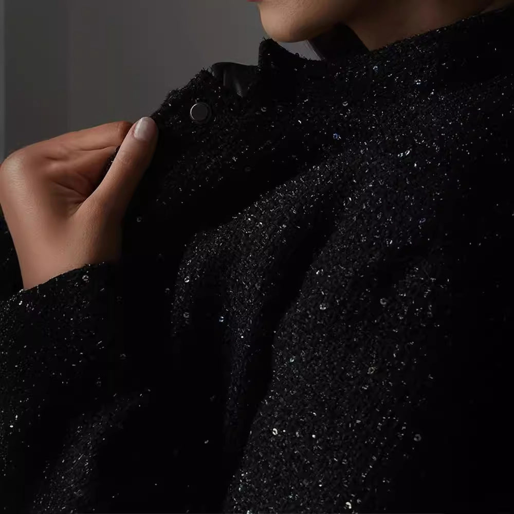 Damen Glamouröse Glitzerjacke mit oversized Schnitt und modischen Taschen Drune
