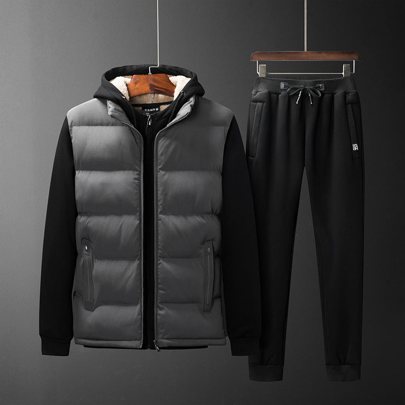 Herren Wattierte Kapuzenweste mit Fleecefutter und schmal geschnittene Jogginghose Set Drune